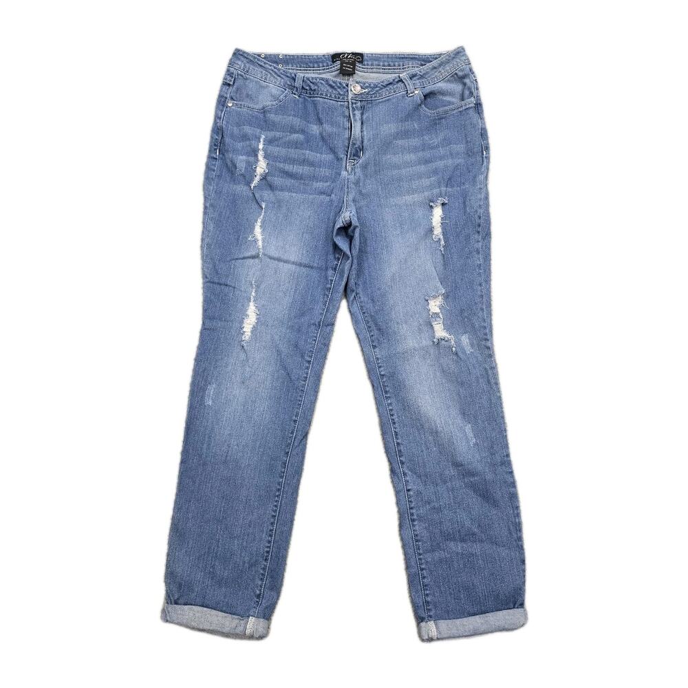 Midnight Velvet Jeans Womens Size 14 Tag 34X28.5 Actual Blue Cuffed Denim Distre